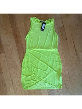 Boohoo Women's US 12 Wrap Front Mini Dress in Lime NWT
